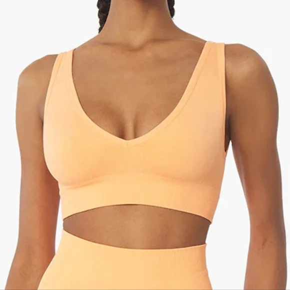 NWT WeWoreWhat Peach Cobbler Solid V-Neck Bra Top M - Picture 1 of 5